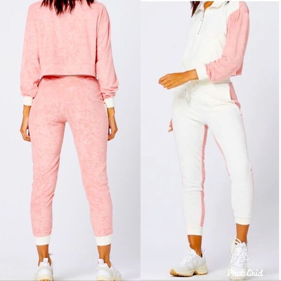 NWT L*SPACE Back At It 2pc Set XS Pink/Cream Sweatpants Sweatshirt Loungewear - Picture 1 of 1
